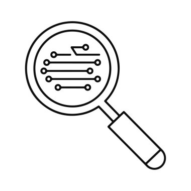 Devre Panosundaki Büyüteç. Teknoloji Araştırma Konsepti. Vektör illüstrasyonu