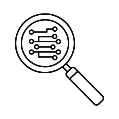 Devre Panosundaki Büyüteç. Teknoloji Araştırma Konsepti. Vektör illüstrasyonu