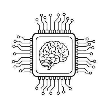 Beyin çipi. Sinirsel çip. Beyin Teknolojisi. Vektör illüstrasyonu