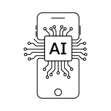 Yapay zeka ile çalışan akıllı telefon. Mobil Teknolojinin Geleceği. Vektör illüstrasyonu