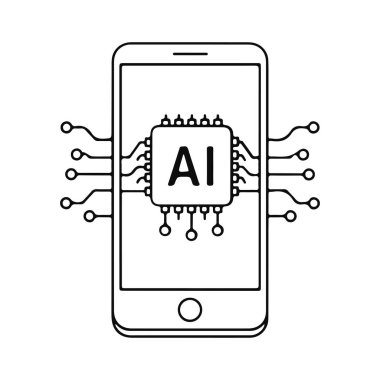 Yapay zeka ile çalışan akıllı telefon. Mobil Teknolojinin Geleceği. Vektör illüstrasyonu