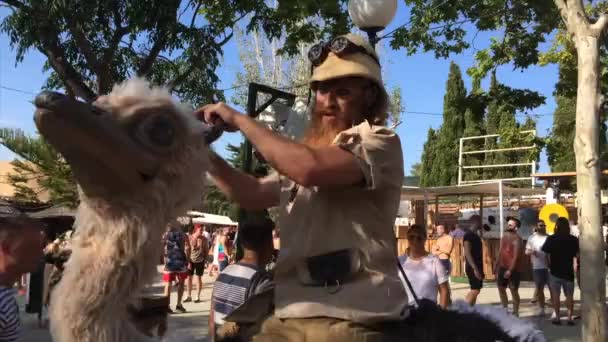 Outdoor Party Ostrich Carnival Costume Man Dancing Funny Amusing Way — Wideo stockowe