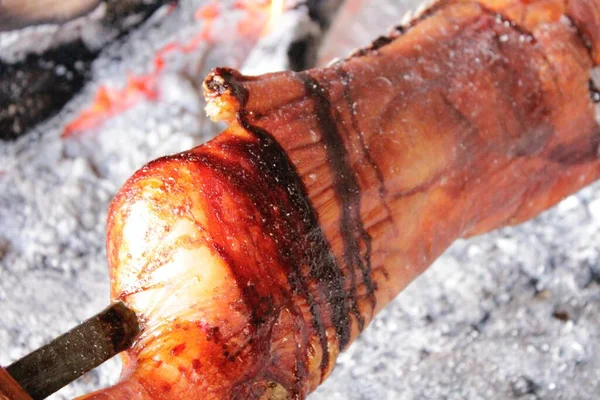 Porceddu Suckling Pig Piglet Cooked Wood Fire Grill Traditional Sardinian — Fotografia de Stock