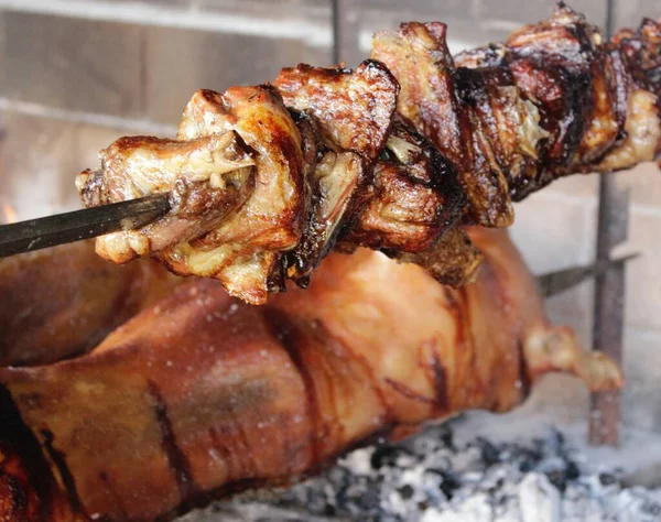 Melhor Comida Restaurante Churrasco Costelas Porco Grelhadas Arder Mistura Melhores — Fotografia de Stock