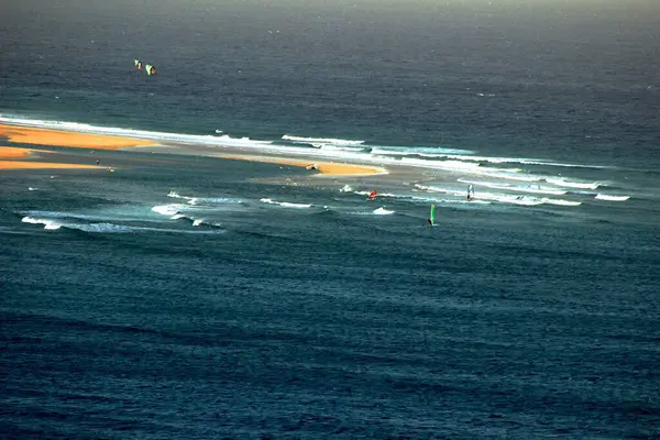 Вид Воздуха Пляж Протяженностью Много Километров Языки Песка Возвращены Приливами — стоковое фото