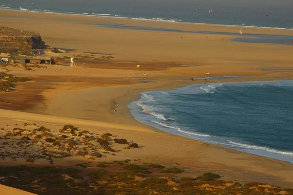 Veduta Aerea Una Spiaggia Lunga Molti Lingue Sabbia Portate Dalle — Foto Stock
