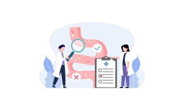 Tiny doctors examining gut flora, vector illustration 