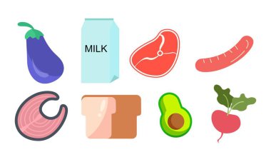 Sağlıklı besin örnekleri. Ekmek, un, süt ürünleri, zeytinyağı ve tereyağı.