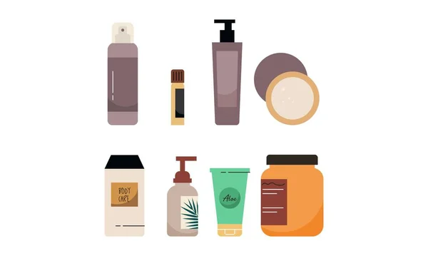 Set Biologische Cosmetica Make Items Flesjes Tubes Potjes Logo — Stockvector