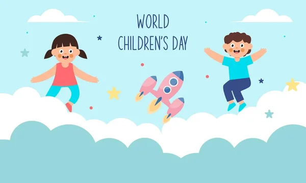 Platte Wereld Kinderen Dag Achtergrond — Stockvector