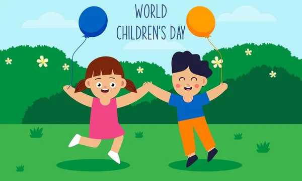 Platte Wereld Kinderen Dag Achtergrond — Stockvector
