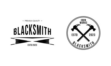 Demirci ve demir işleri logo için amblem tasarım elementini oluşturur