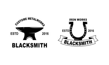 Demirci ve demir işleri logo için amblem tasarım elementini oluşturur