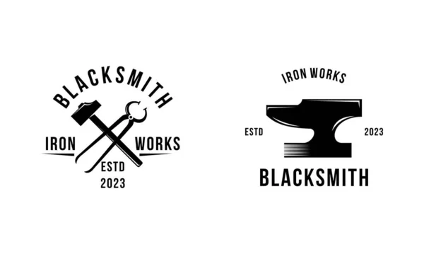 Smederij Ijzerfabriek Emblemen Ontwerp Element Voor Logo — Stockvector