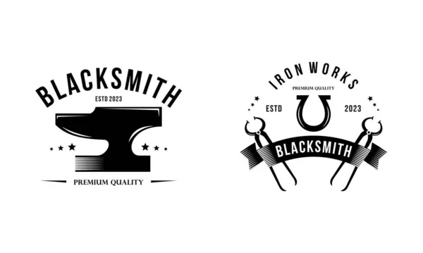 Blacksmith Iron Works Emblems Design Element Logo — Stock Vector