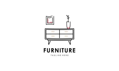 İç minimalist oda, galeri mobilya logosu tasarım vektörü