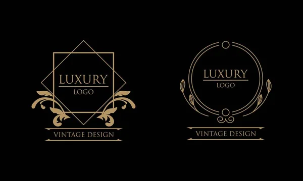 Elementi Decorativi Vintage Cornici Colore Oro — Vettoriale Stock