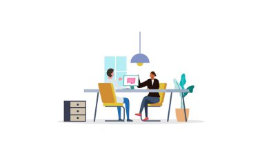 Hasta, hastane illüstrasyonunda doktor terapistle hastalık belirtileri hakkında görüşüyor.