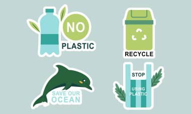 Düz tasarım ekoloji rozetleri paketi