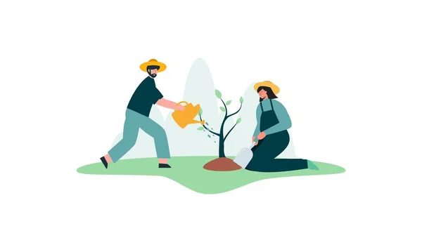 Flat Design Illustration Tree Planting — Stock Vector