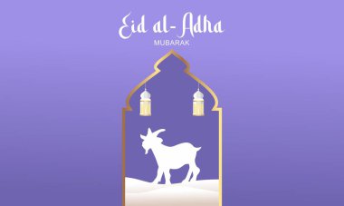 Kurban Bayramı Afişi Tasarım Vektörü İllüstrasyonu. İslam ve Arap Arkaplanı