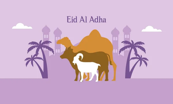 Eid Adha バナーデザインベクトルイラスト イスラームとアラビアの背景 — ストックベクタ