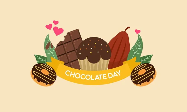 幸せな世界チョコレートの日のイラストとチョコレートのロゴ — ストックベクタ