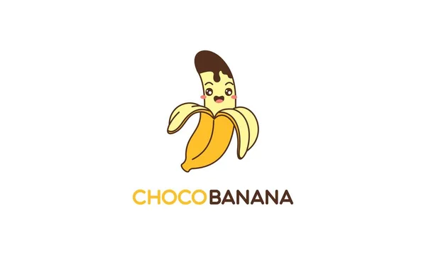Choklad Banan Logotyp Med Rolig Karaktär — Stock vektor