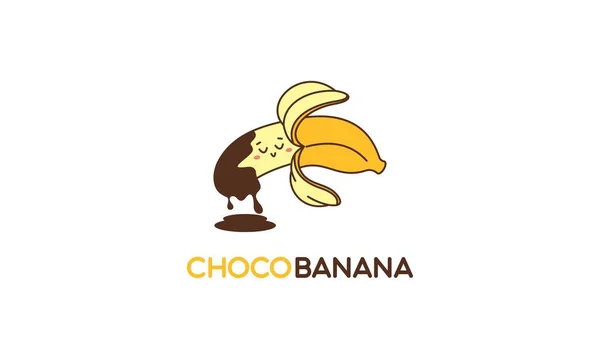 Chocolade Banaan Logo Met Grappig Karakter — Stockvector