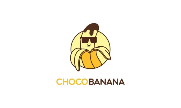 Czekoladowe Logo Bananowe Zabawnym Charakterze — Wektor stockowy