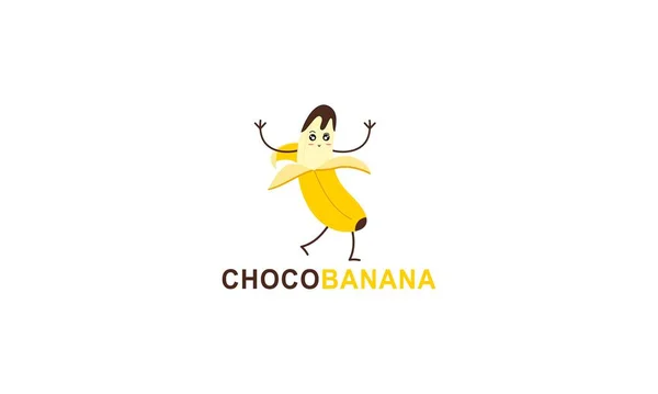 Czekoladowe Logo Bananowe Zabawnym Charakterze — Wektor stockowy