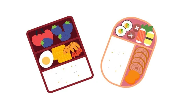 Logo Caja Bento Comedor Japonés Varios Comida Asiática Tradicional Estilo — Vector de stock