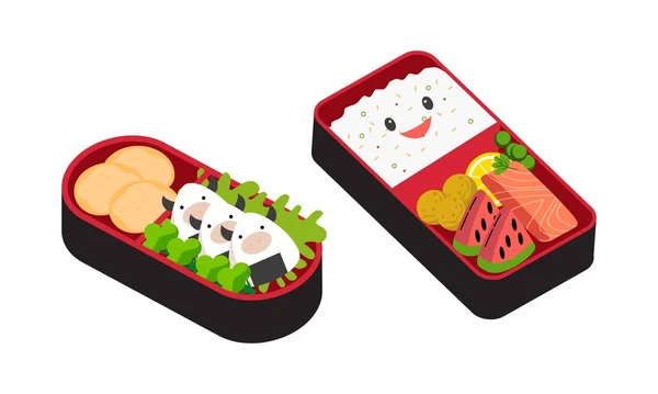Логотип Коробки Бенто Японская Коробка Различные Традиционные Азиатские Продукты Питания — стоковый вектор
