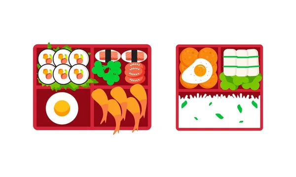 Логотип Коробки Бенто Японская Коробка Различные Традиционные Азиатские Продукты Питания — стоковый вектор