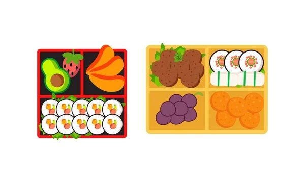 Logo Boîte Bento Boîte Lunch Japonaise Divers Traditionnel Asiatique Nourriture — Image vectorielle