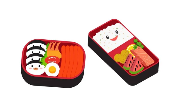 Bento Box Logo Japanese Lunch Box Various Traditional Asian Food — Stock Vector