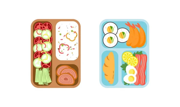 Lunchbox Containers Met Heldere Inhoud Lunch Concept — Stockvector