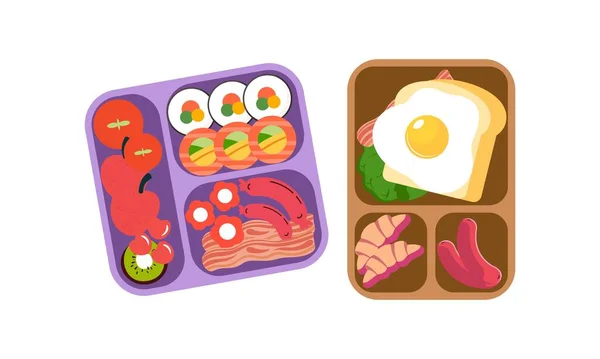 有明亮内容的午餐盒 午餐概念 — 图库矢量图片