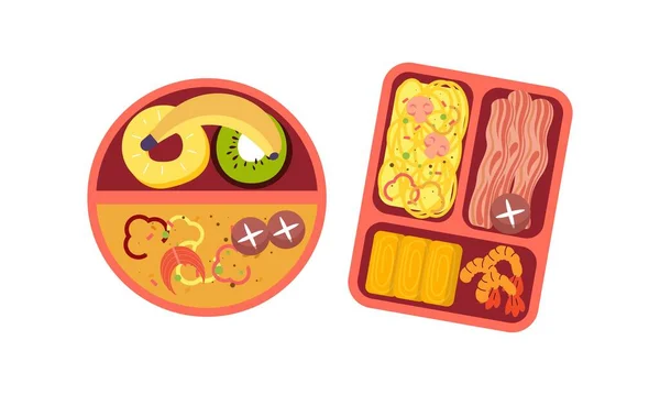 Parlak Içerikli Beslenme Çantaları Öğle Yemeği Konsepti — Stok Vektör