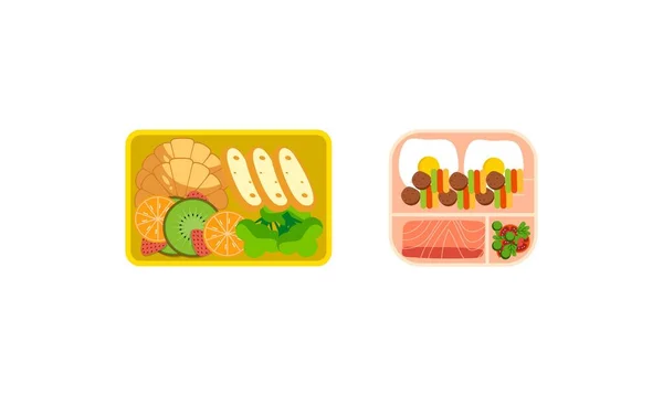 Δοχεία Lunchbox Έντονο Περιεχόμενο Έννοια Γεύματος — Διανυσματικό Αρχείο