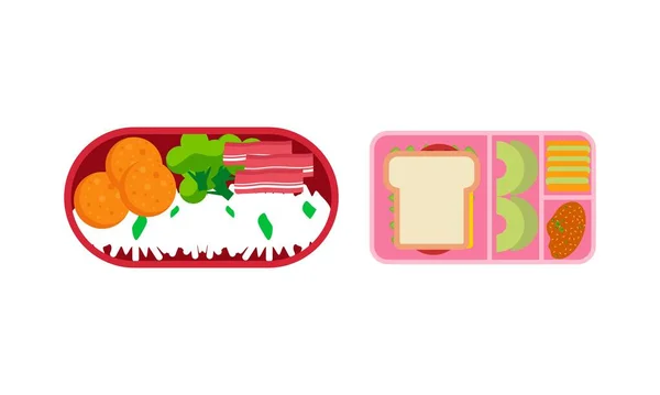 Lunchbox Containers Met Heldere Inhoud Lunch Concept — Stockvector