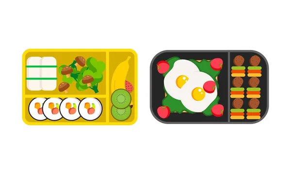 Boîtes Lunch Contenu Lumineux Concept Déjeuner — Image vectorielle