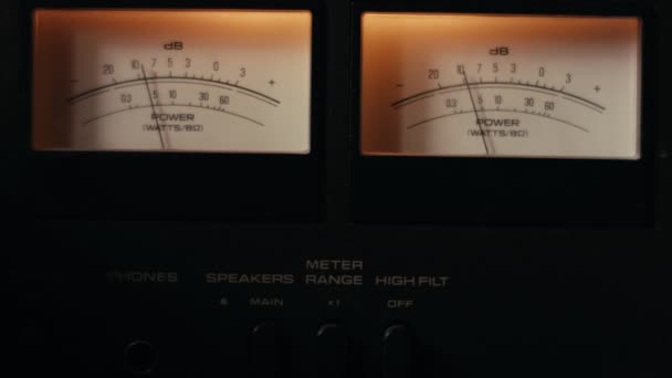 Stereo Meter Backlit Buttons Vintage Amplifier — Vídeos de Stock