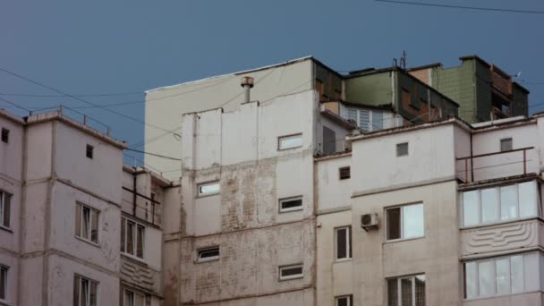 Old Panel Soviet Apartment Windows Balconies — Stock video
