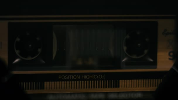 Gold Plated Cassette Plays Vintage Tape Recorder Close — Vídeo de Stock