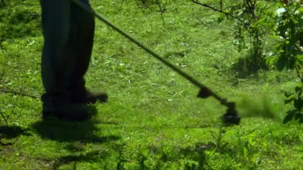 Lawn Mower Man Cutting Grass Slow Motion — Stok video