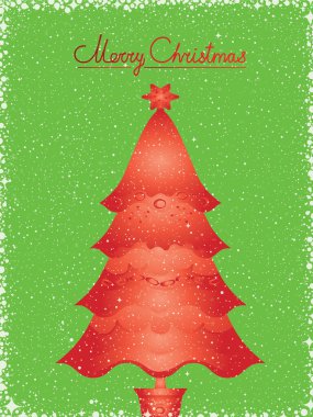 Üstünde kar olan mutlu noel ağaçları. Ağaç kırmızı ve tepesinde bir yıldız var.