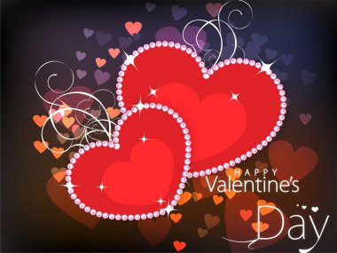 İki kırmızı kalpli ve elmas desenli sevgililer günü kartı. Kart simle süslenmiş ve sevdiğin biri için özel bir hediye olması gerekiyor.