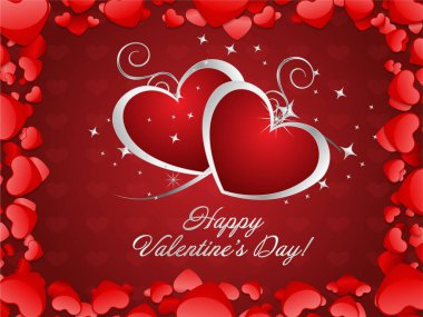 Sevgililer Günü kartında iki kalp ve gümüş bir sınır var. Kartta 