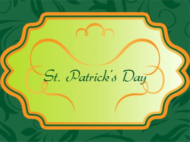 Yeşil ve turuncu çerçeveli tabelada Aziz Patrick Günü yazıyor. Tabela yeşil kenar ve turuncu aksanlarla süslenmiş. Yonca Aziz Patrick Günü Gökkuşağı St Paddy İrlandalı şansı